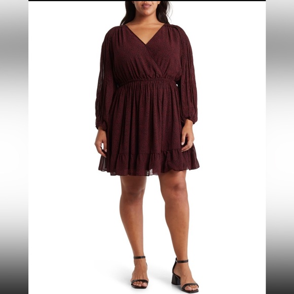 NWT Madewell Long Sleeve Floral Peasant Dress - 2X - Maroon and Black Floral - Picture 1 of 9